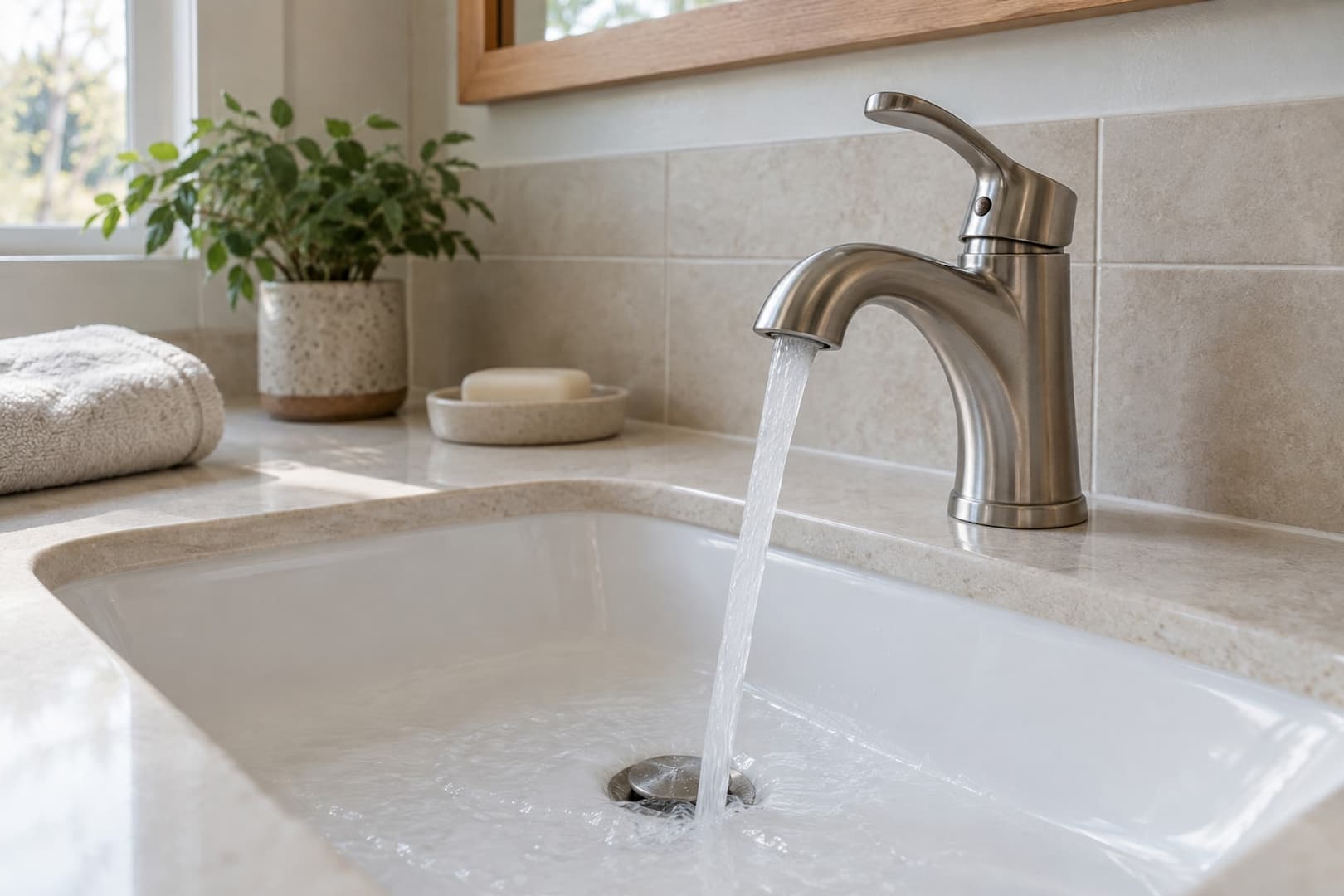 Running water at a clean household sink